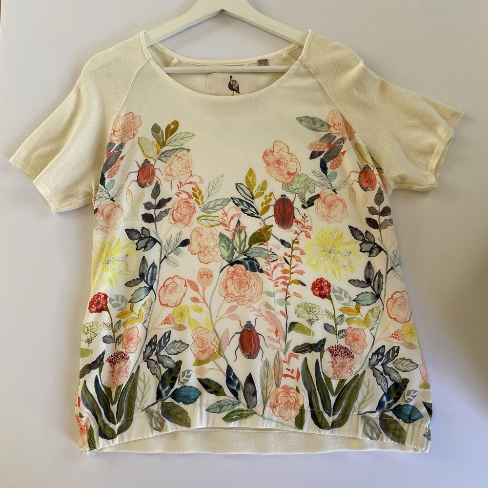 Knitted‎ & Knotted Anthropologie Womens Floral Beetle Top Size M Cottage Garden